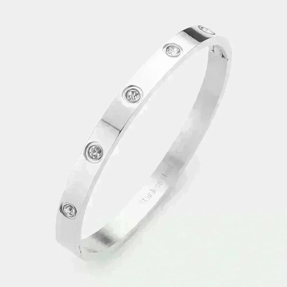 Stainless Steel Crystal Embellished Bangle - Picture 1 of 2